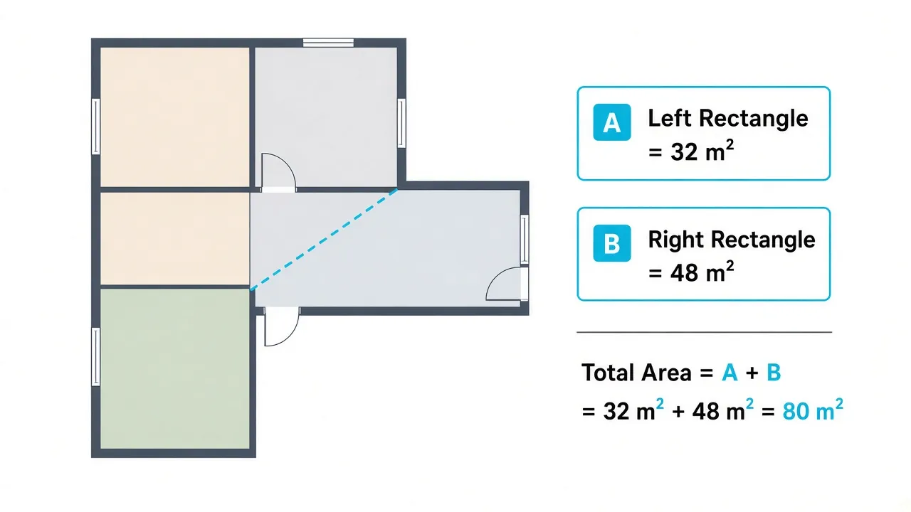 Dividing an L-shaped house footprint into rectangles.