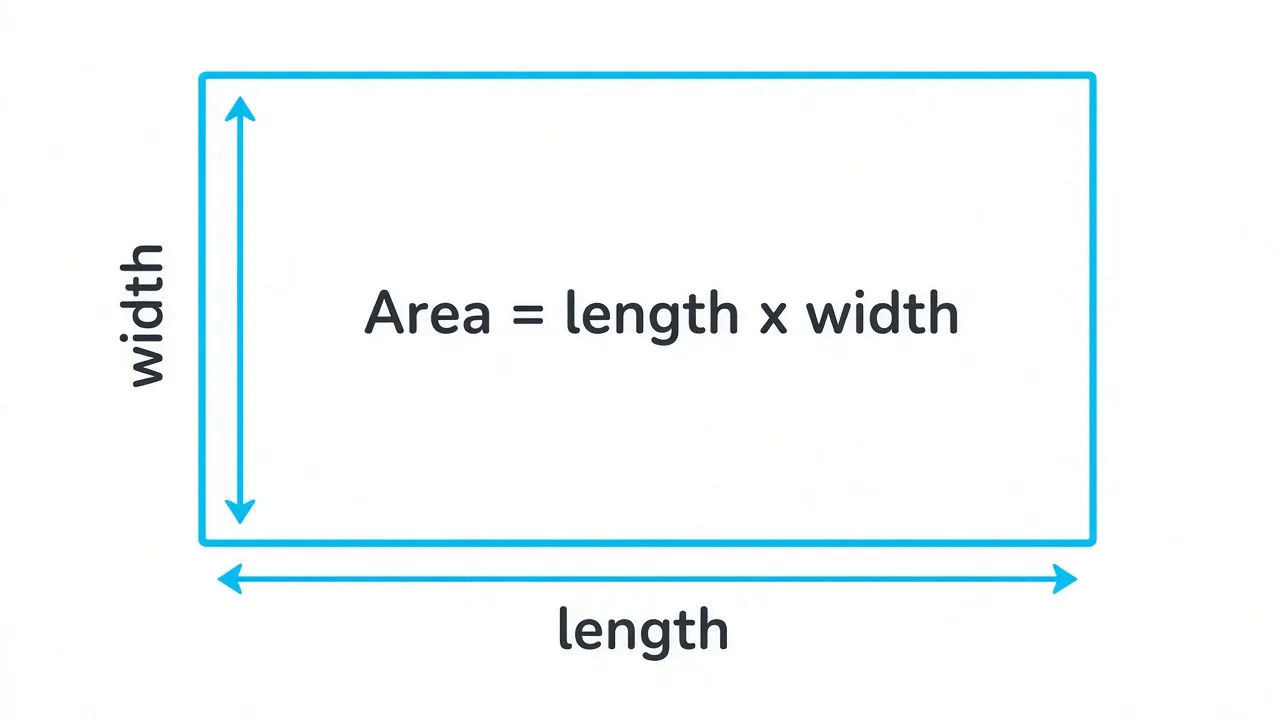 Square footage formula: area equals length times width.